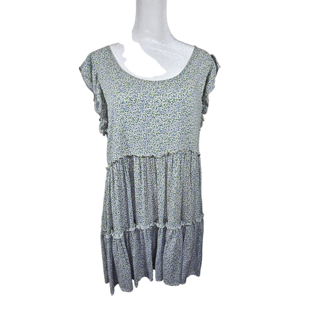 POL Ditsy Floral Tiered Mini Dress Flutter Sleeves Womens Size Medium